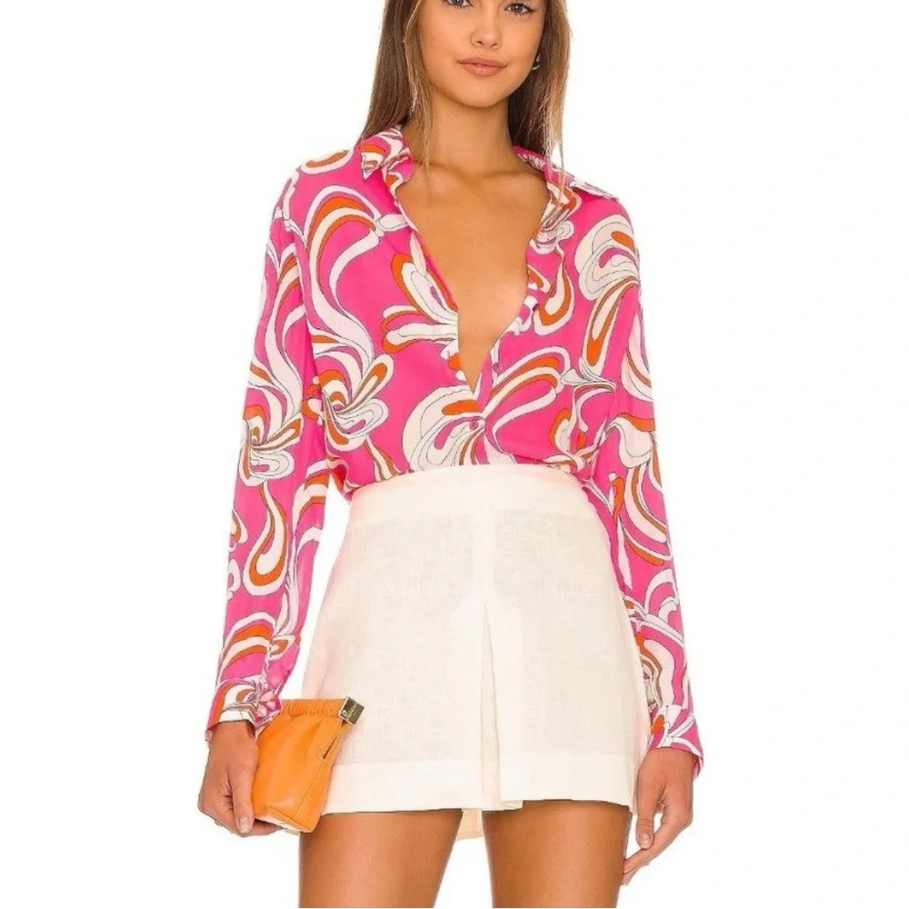 L'agence Nina Long Sleeve Blouse
Orange & Rose Abstract Swirl Size XSmall NWT - Picture 4 of 8